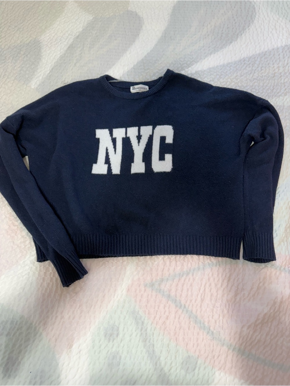 No Boundaries Navy Crewneck Sweater with White NYC Lettering